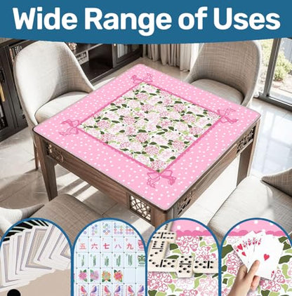 Coquette Pink Hydrangea Mahjong Mat 31.5" x 31.5",Pink and Green Floral Non-Slip Noise Reduction Mahjong Table Cover Accessories and Supplies for Dominoes Poker Card Board and Tile Games Gifts - color: Coquette Pink Hydrangea