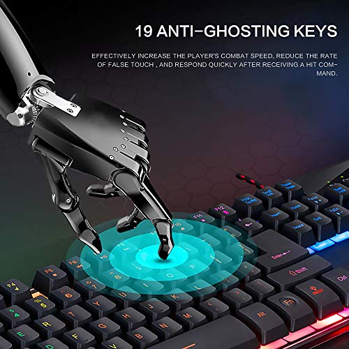 GTRACING Gaming Keyboard Wired USB Gamer Keyboards Rainbow LED Backlit 104 Keys Ergonomic Keyboard Compatible with Windows PC Gamer Desktop