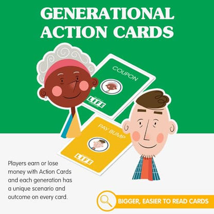 Joy for All Games - The Game of Life Generations - Generational Spaces - Bigger Easy-To-Read Action Cards - Friends & Family Game, Fun Multigenerational Board Game For Seniors, Kids, Teens, and Adults - style: The Game of Life Generations