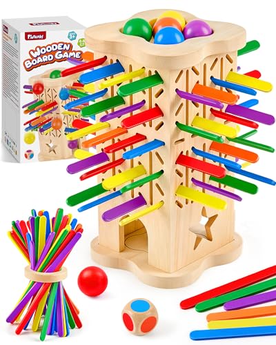Montessori Wooden Board Game for Kids 3–8, Fine Motor Skills Toy 42 Strips | Color matching, 2 play modes, cognitive growth & family fun — CPC-certified rubberwood, safe gift for boys girls ages 3–8