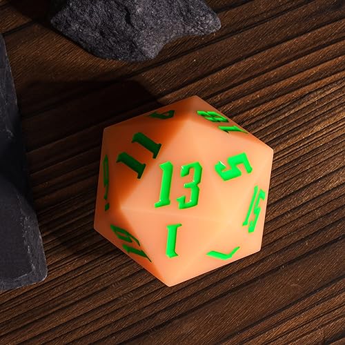 55mm Silicone D20 DND Dice, Large D20 Single 20 Sided Dice | Glow-in-the-Dark D20 Giant Dice with Gift Box for Dungeons and Dragons RPG Bar Pub Club Party Games (Orange Red/Green) - color: Orangered/Green