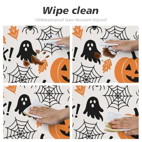 Famame Halloween Spider Webs Pumpkins Round Fitted Tablecloth with Elastic Protector Table Kitchen Dinner Waterproof Oil-Proof Table Covers Fits 40"-44", Small - color: Halloween Spider Webs Pumpkins, size: Small (40"-44")