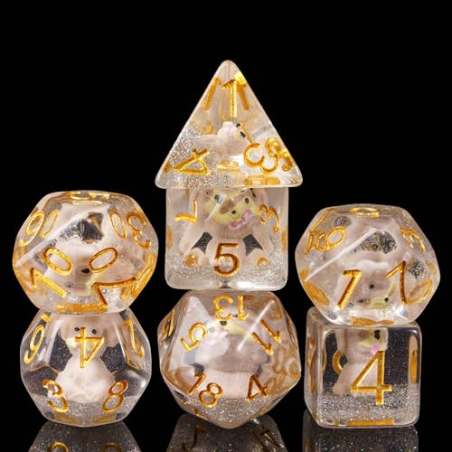Cusdie 7-Die DND Dice, Polyhedral Dice Set Filled with Animal, for Role Playing Game D&D Dice (Gray Dog) - color: Dog Grey.