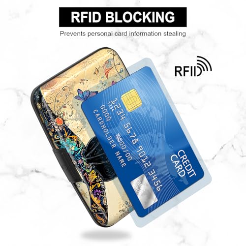 Credit Card Holder, Mini Aluminum Card Wallet RFID Blocking Slim Metal Hard Card Case for Women Men, Cat on Branch - color: Cat on Branch
