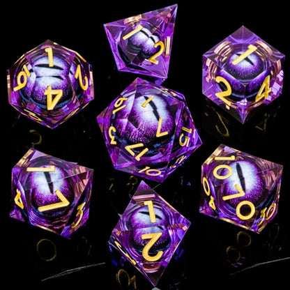 ARUOHHA DND Resin Dice Dragon Eye Dice Liquid Core Purple Sharp Edged Dice Set with Gift Box, Dungeons Polyhedral D and D Dice Set Compatible with D&D Role Playing Game D20 D12 D10 D8 D6 - color: Ly01-purple