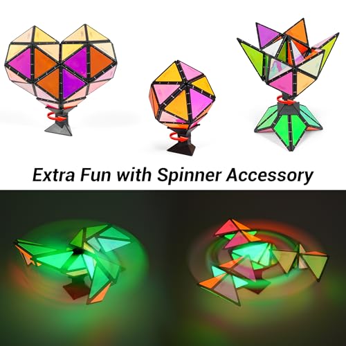 TOSY Magnet Pyramid Glow - 1 Cube Transforms into 1 Billion Shapes, 12 Pieces, 243 Rare Earth Magnets, Glowing, Holographic Design Magnet Tiles Creative Puzzle STEM/STEAM Toy - color: Glow
