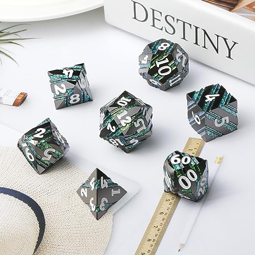 Stripe D&D Dice,DNDND Metallic Glitter Stripes Dice with Gift Metal Box for Dungeons and Dragons Tabletop Game (Green Stripes) - color: Stripe Green and Black