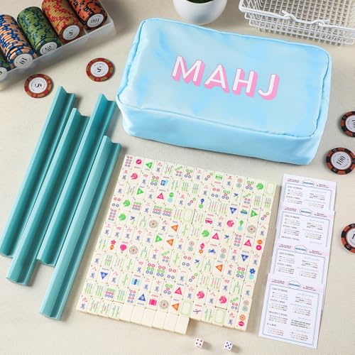 Soulchen Mini American Mahjong Tile Set Include 160 0.8 Inch Mahjong Tiles 2 Dice 4 Wooden Rulers 1 Accessory Bag 4 Beginner Rule Cards (Travel) - style: Travel