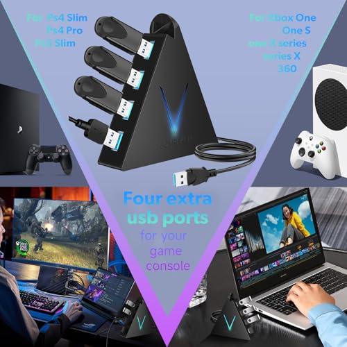 4-Port USB 3.0 Hub, FlyingVHUB USB Hub Tower with 2 ft Extended Cable,USB Splitter for Laptop,PC,PS4,PS5,Xbox,Mouse,Keyboard, Flash Drive, U-Disk (Black) - color: Black-A