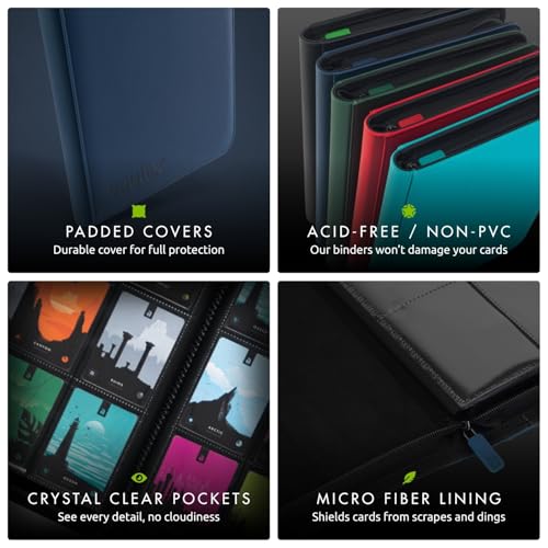 Vault X 12 Pocket Zip Trading Card Binder 480 Cards Exo-Tec (Blue) | Holds 480 standard-size TCG cards in 20 side-loading 12-pocket pages. Padded, water-resistant Exo-Tec cover. - color: Blue, size: 12 Pocket