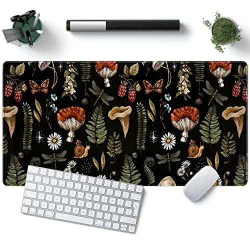 Black Mouse Pad Cottage Core Aesthetic Mouse Pads Mushroom Desk Pad Vintage Mouse Pad Forest Magic Nature Large Desk Pad Ergonomic Mouse Pads with Stitched Edges Non-Slip Computer Mat 31.5x15.7 in - color: B-magic Mushroom