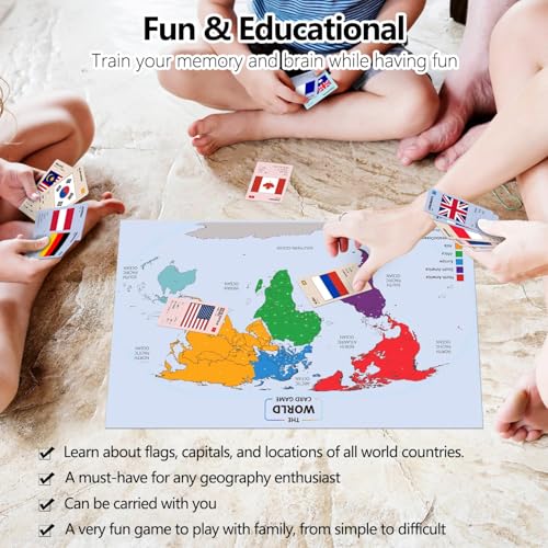 The World Card Game - World Flags Flashcards - Geography Board Game with World Map Educational Games for Adults Party Game Night, Birthday Learning Gift for 2-5 Players