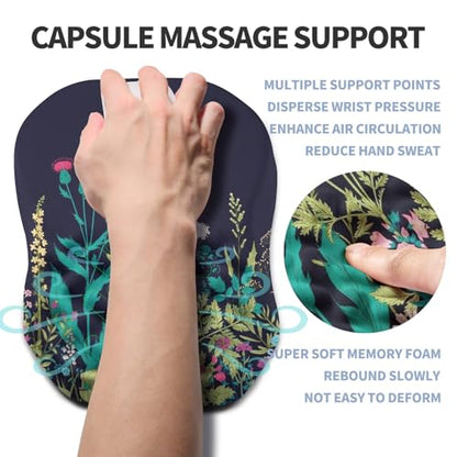 Ergonomic Raised Mouse Pad Wrist Support with Bilateral Slope Memory Foam Mousepad for Wrist Rest and Carpal Tunnel Pain Relief 11.8x7.9〃Midnight Flowers - color: Midnight Flowers