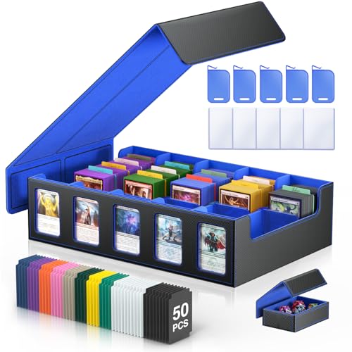Trading Card Storage Box 5-Row 3900+ Capacity, Black Blue | MTG Card Case with Magnetic Lid & Commander Display,Top Loaders Organizer Deck Box for MTG TCG PTCG Sports Cards - color: Black Blue, size: 3900+ with Magnetic Lid