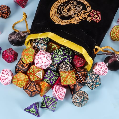 CiaraQ Polyhedral Dice Set - DND Role Playing Dice | Acrylic RPG Dice for Dungeons and Dragons MTG Table Games, Multi-Color, 42pcs - color: Red/Green/Yellow/Purple/Black/White