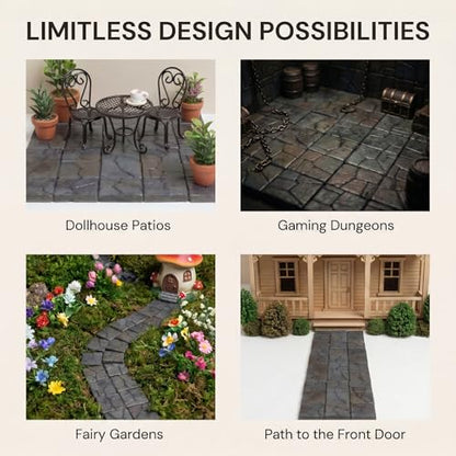 Dollhouse Miniature Paving Stones, Tiles for Modeling | Set of 50 pcs for Fairy Gardens and Tabletop Builds, REDUCIO! - color: Medieval Courtyard Pavement
