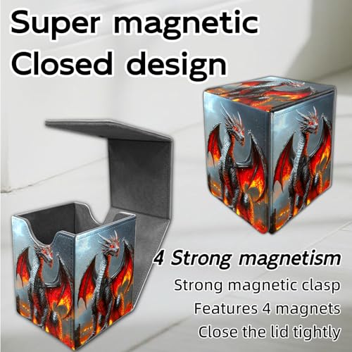 for MTG Deck Box, Trading Card Storage Case Holds 100+ Sleeved Cards, Fiery Dragon in Ruins Magnetic Closure Durable Deck Holder for Magic The Gathering, TCG & Commander - color: Fiery Dragon in Ruins