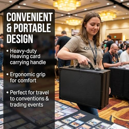 SUREMAX 600+ Trading Card Storage Box, Portable Card Case for 3" x 4" Graded Cards and Toploaders, 6 Dividers, Aluminum Alloy Hard Shell, with Handle, Dual Locks, Fits MTG PTCG YGO Sports Card