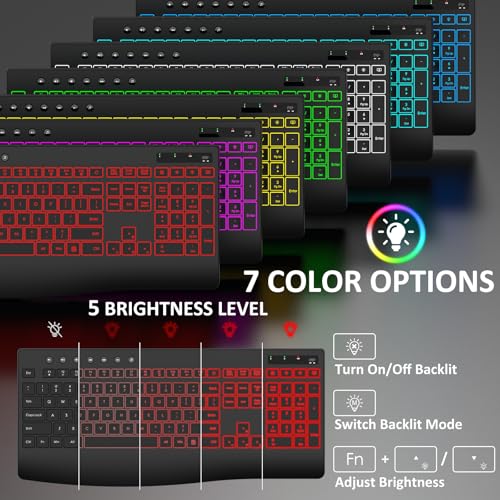 Wireless Keyboard and Mouse Combo, 9 Backlit Effects, 4000mAh Rechargeable Backlit Keyboard with Wrist Rest, 6 Button Mouse, 2.4G Full Size Quiet Keyboard Set for Computer, PC, Laptop, Mac, Windows