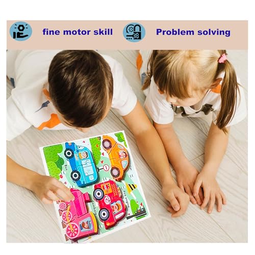 Jumbo Base Wooden Blocks Puzzles for Toddlers 1-3 ，Educational Toys for 2-3 Years Old,Toddler Montessori Gifts Vehicle Car Truck Puzzles Ages 2-4 - color: Vehicle