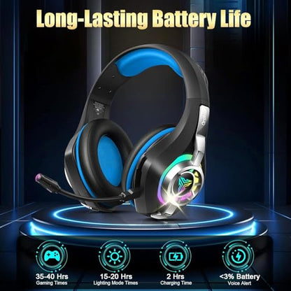 2.4GHz Wireless Gaming Headsets for PS5/PS4/Switch, New RGB Bluetooth 5.4 Noise Cancelling Gaming Headphones with 7.1 Surround Sound, 40mm Drivers, 276g Ultraligero, Memory Foam, 40Hrs Audífonos Gamer - color: Silver-black