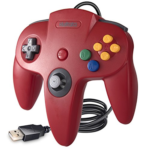 KIWITATA Classic N64 USB Controller, N64 Wired Remote Joystick Game Controller Gamepad for Windows PC & Mac Raspberry Pi Red - color: red