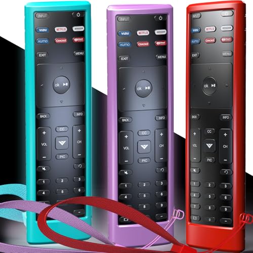 3PACK Case Cover for VIZIO XRT136 / XRT140 Smart TV Remote Control Silicone Skin Sleeve with Lanyard Glow in The Dark Purple Blue Red - color: Non-glow Red and Blue Purple