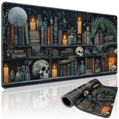 Mystical Gothic Library Large Gaming Mouse Pad Desk Mat 31.5x15.7 | Extended Mousepad, Non-Slip Rubber Base , Stitched Edges, for Computer/Laptop/Office/Home - color: Gothic Library