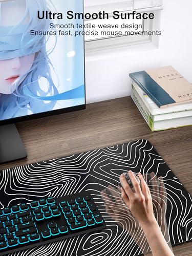 TopMade Mouse Pad with 15W Fast Wireless Charging, 31.5"x15.75" XXL Large Gaming Waterproof Desk Pad with Ultra-Smooth Surface, Non-Slip Base, Computer Desk Mat, Black Topographic Map #1 - color: Black Topographic Map #1
