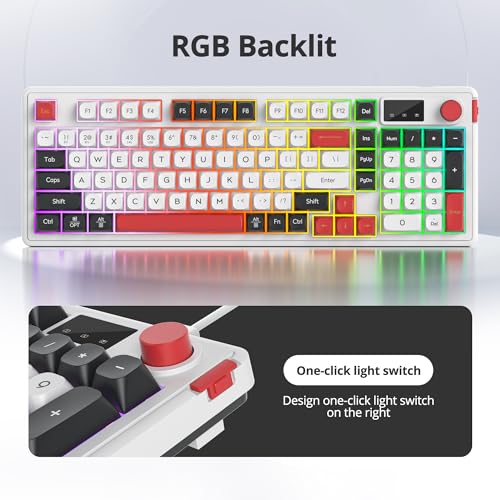 RGB Mechanical Feel Membrane Wireless Keyboard, Wired/Bluetooth/2.4G Silent ABS Ball Cap Gasket Structure Gaming Office Keyboard for PC/Mac/Win(98 White) - color: 98 White