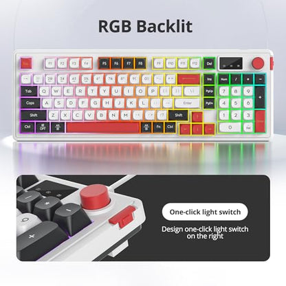 RGB Mechanical Feel Membrane Wireless Keyboard, Wired/Bluetooth/2.4G Silent ABS Ball Cap Gasket Structure Gaming Office Keyboard for PC/Mac/Win(98 White) - color: 98 White