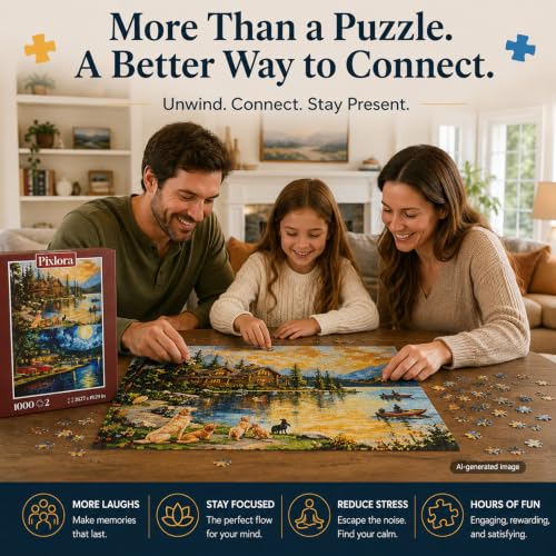Puzzles for Adults 1000 Pieces, 2 Pack Lake Cabin and Moonlight Jigsaw Puzzles, Night View Theme, Challenging Puzzles for Game Night, Perfect for Nature Lovers - style: Wait&Moonlight