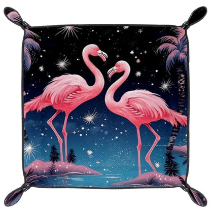 Starry Flamingos Lover Dice Tray PU Leather Dice Rolling Tray Folding Dice Holder for Dice Games, Like RPG, DND and Other Table Games - color: Multi 8