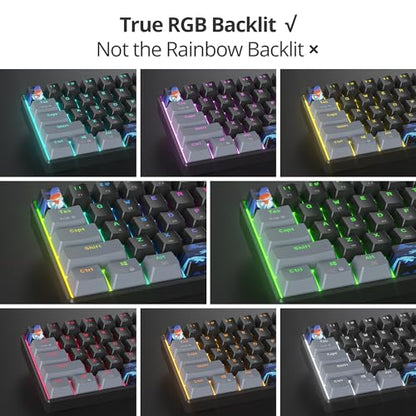 60% Mechanical Keyboard Grey and Black, Compact 60 Percent Gaming Keyboard RGB Backlit, 61 Keys Mini Keyboard, USB Wired Office Keyboard for Windows Mac Laptop PC (61 Dark/Blue Switches) - color: 61 Dark/Blue Switch