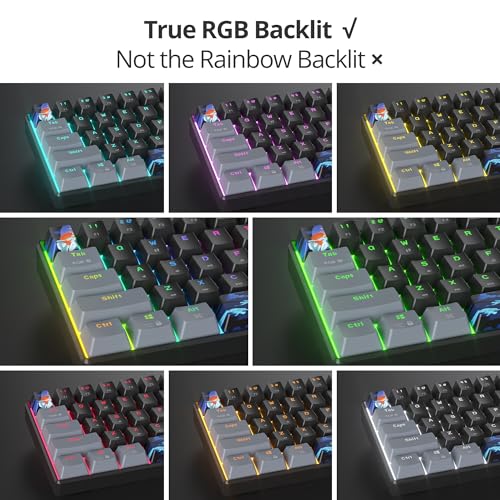 60% Mechanical Keyboard Grey and Black, Compact 60 Percent Gaming Keyboard RGB Backlit, 61 Keys Mini Keyboard, USB Wired Office Keyboard for Windows Mac Laptop PC (61 Dark/Red Switches) - color: 61 Dark/Red Switch