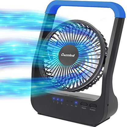 Gazeled Battery Operated Fan, Camping Fan Battery Powered, Super Long Lasting, 5'' Portable D-Cell Battery Powered Desk Fan with Timer, 3 Speeds, Quiet, 180° Rotation, for Office,Bedroom,Outdoor, F24 - color: Blue