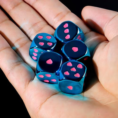 16mm Blue Metal Dice Set - 6 Sided Electroplated Iron Dices with Case, Elegant Metal Dice for Tabletop RPG, Strategy Games, Poker & Geek Gifts (5-Piece Set) - color: Blue
