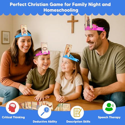 Garybank Bible Headbands Games for Kids, Bible Character & Item Guess Game | 66 Picture Keyword Cards, 4 Headbands, 1 Hourglass, Learn Biblical Stories & Verses, Sunday School, Family Night, Easter Gift