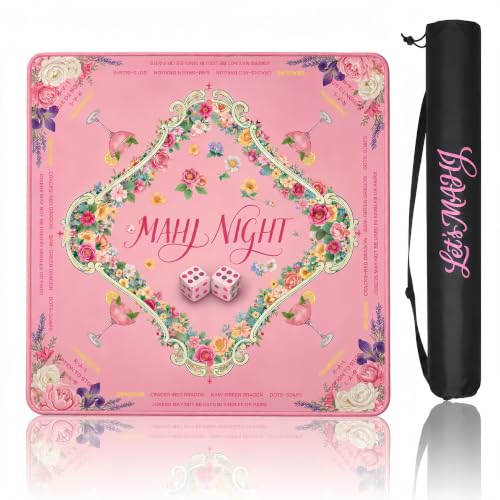 Mahjong Mat 31.5x31.5 Inch, Non-Slip Rubber 3mm American Mahjong Mat with Rules, Hand-Painted Look Noise Reducing Game Mat for Table (M Night) - color: M Night