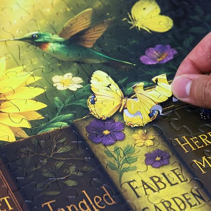 Think2Master Enchanted Library 500 Pieces Very Large Pieces Jigsaw Puzzle: 13+ Adults & Seniors. Magical Bookshelf with Butterflies & Flowers Botanical Garden. Great Gift. Size: 26.8” X 18.9” - style: Enchanted Library