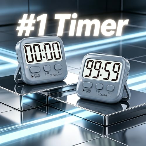 2 Pack Digital Timer for Kids Classroom Kitchen Timers for Cooking | w/ Battery, Easy to View, Alarm, Mute Mode, Count Down/Up, Magnetic, Kickstand, Hanging, Classroom Timer for Teacher Supplies - color: Space Grey