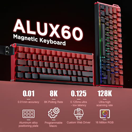 Alux60-60% Mechanical Gaming Keyboard Wired, Magnetic Switch Hot Swappable, Rapid Trigger Hall Effect Magnetic Switches, 8K Hz Polling Rate, RGB Small Keyboard for Mac/Win (Red) - color: Red