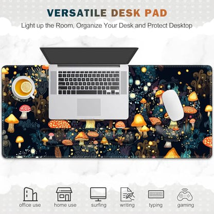 Gaming Mouse Pad, Large Desk Mat Cute Desk Pad Protector, 4in1 XXL Mousepad | + Keyboard Wrist Rest+Mouse Wrist Rest+Coaster Set with Ergonomic Desk Pad for Home Office Table Computer, Lovely Mushroom - color: Lovely Mushroom