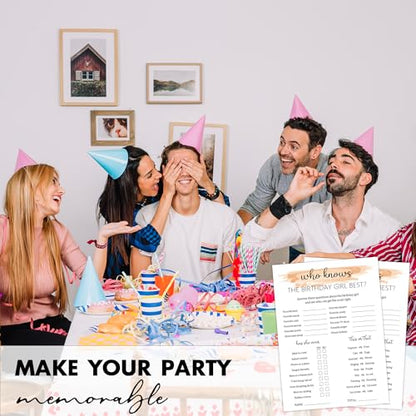 Birthday Party Games for Adults, 25 Card Interactive Group Game Set for Milestone Celebrations - A07 - color: Who Knows Her Best2