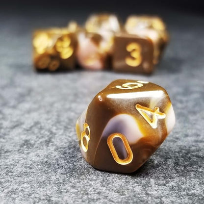 Sage’s Portal Stones DND Dice Set Acrylic Opaque 7-PC Polyhedral DND Dice Set for Dungeons and Dragons D&D Sage’s Cantrips RPG Tabletop TTRPG (Coffee/White) - color: Coffee/White