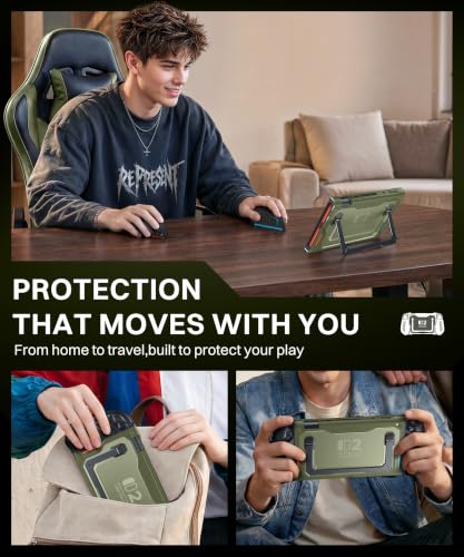 GolbinBox Hard Shell Case for Nintendo Switch 2 with Kickstand, Green | Magnetic split design, aluminum stand, military-grade protection, detachable Joy-Con covers, for travel and commuting - color: Green