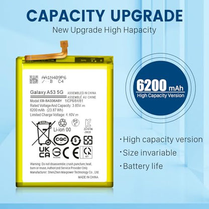 SHENMZ 6200mAh Battery for Galaxy A53 5G SM-A536 with Repair Tools | High-Capacity Battery for Samsung Galaxy A53 5G – Replacement for EB-BA336ABY,Compatible with SM-A536B/DS,SM-A536U - style: A53