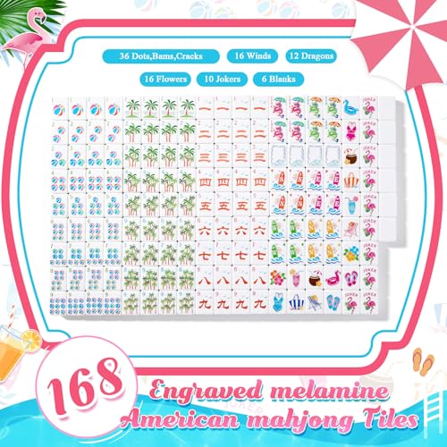 Soulchen 1.2 Inch Summer Beach Themed American Mahjong Tiles Set | Complete 168 Hawaii Melamine Tiles with Dice Large Tote Bag Portable Pouch for Travel Game Night Vacation Collection Gift - color: Rose Red, style: Beach Vacation