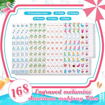 Soulchen 1.2 Inch Summer Beach Themed American Mahjong Tiles Set | Complete 168 Hawaii Melamine Tiles with Dice Large Tote Bag Portable Pouch for Travel Game Night Vacation Collection Gift - color: Rose Red, style: Beach Vacation