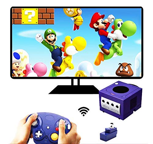 VTone Wireless Game Cube Controller, 2 Pieces 2.4G Wireless Classic Gamepad with Receiver Adapter for Wii Game Cube NGC GC (Black and Dark Blue)
